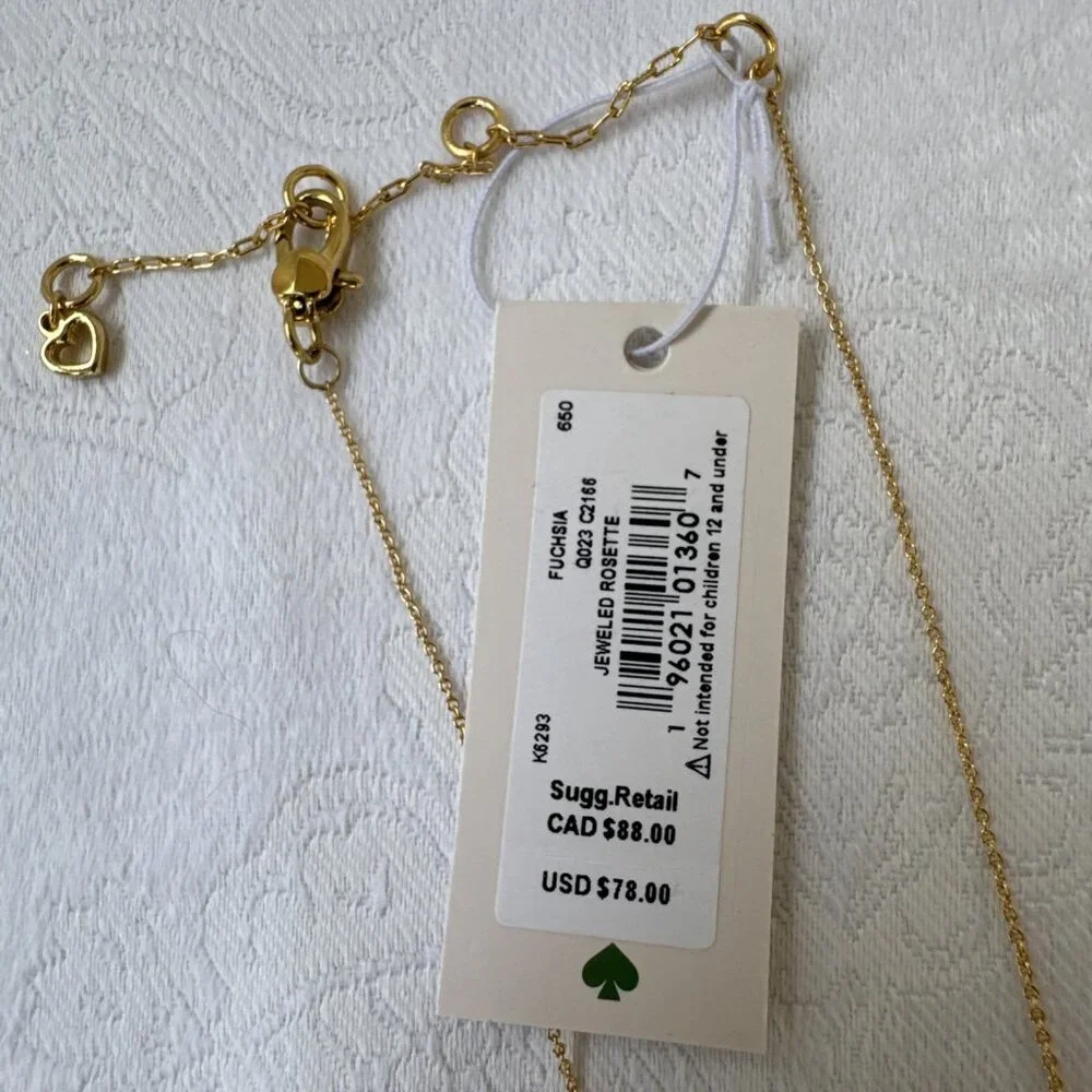 Kate Spade Gold Tone Crystal Ruby Flower Pendant Necklace Fashion Trendy NEW